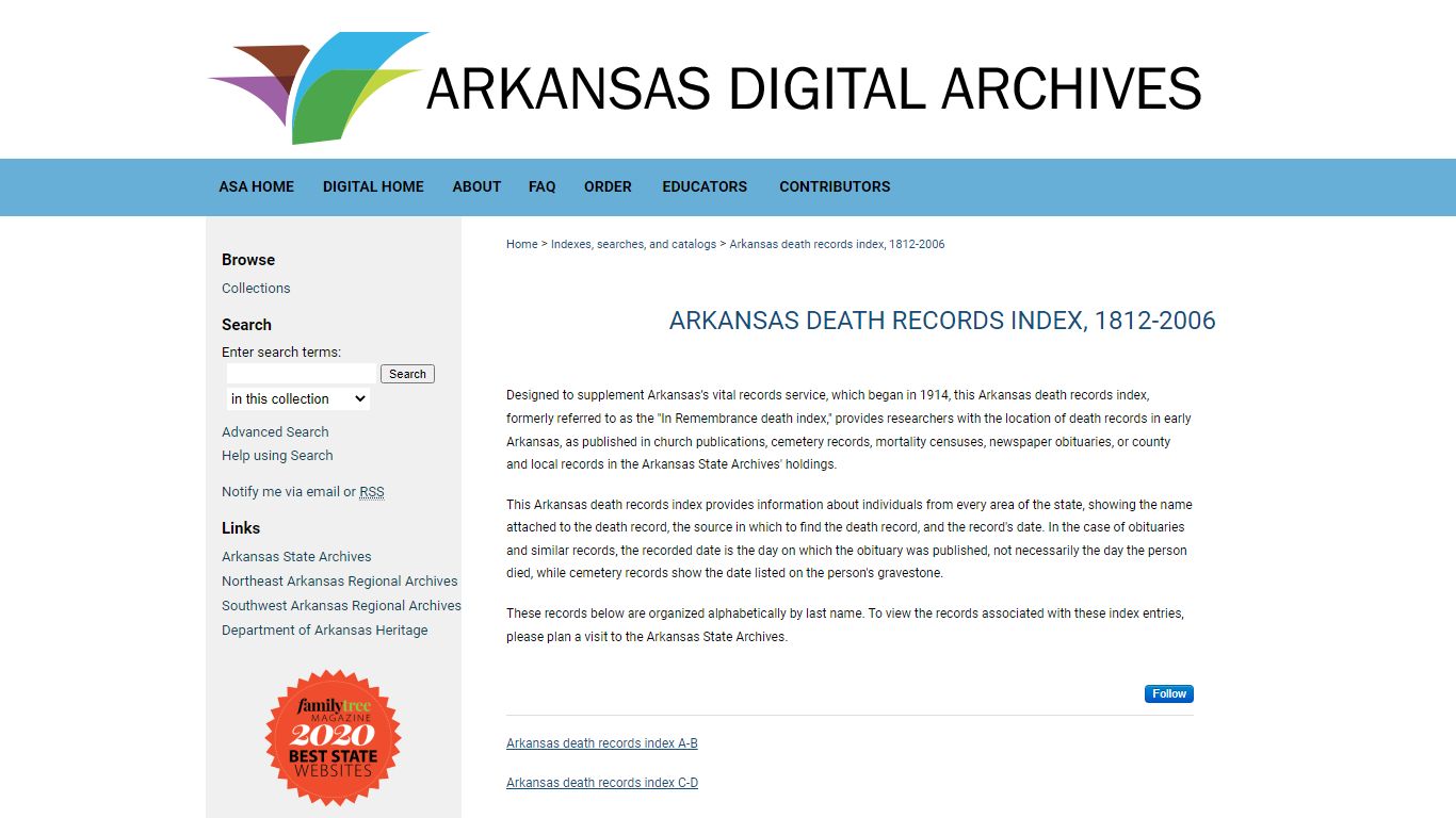 Arkansas death records index, 1812-2006 | Arkansas State Archives ...