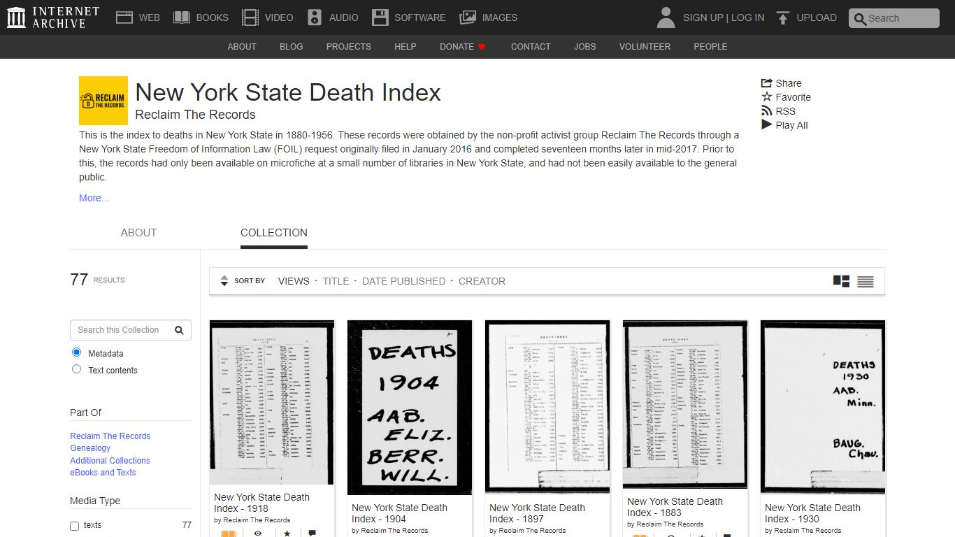 New York State Death Index : Free Texts - Internet Archive